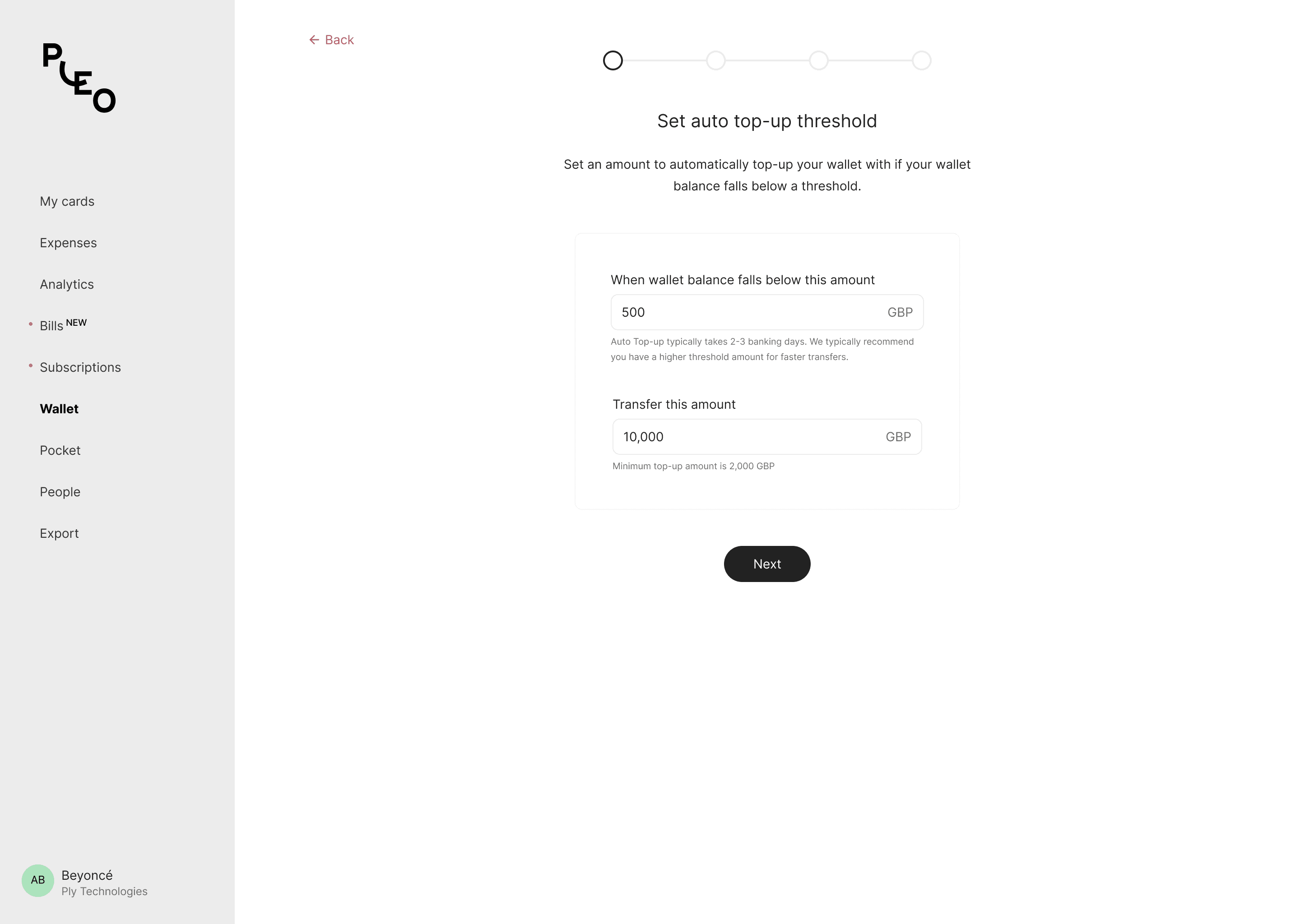 Auto Top-up: setting a balance threshold and top-up amount