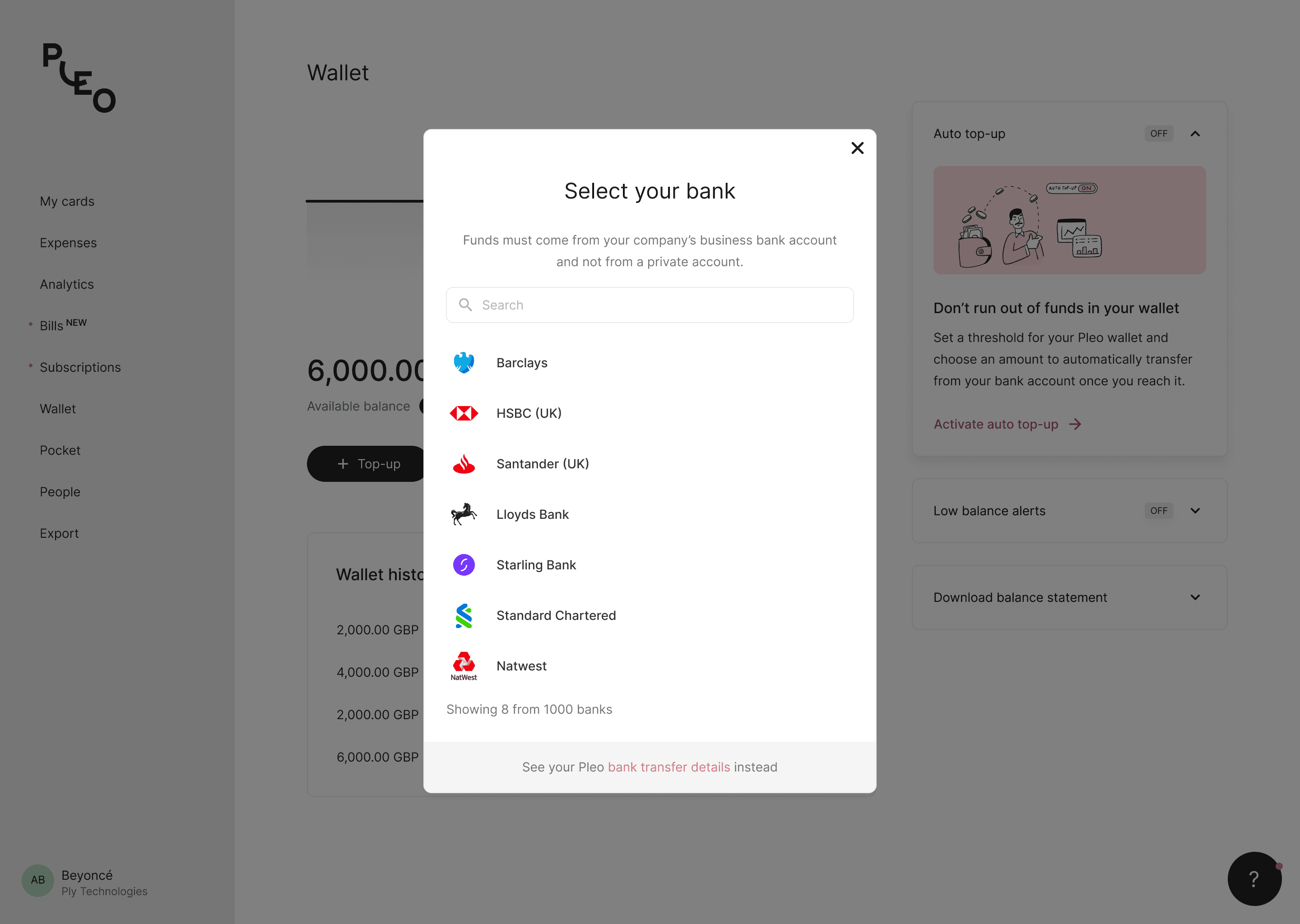 Open Banking top-up