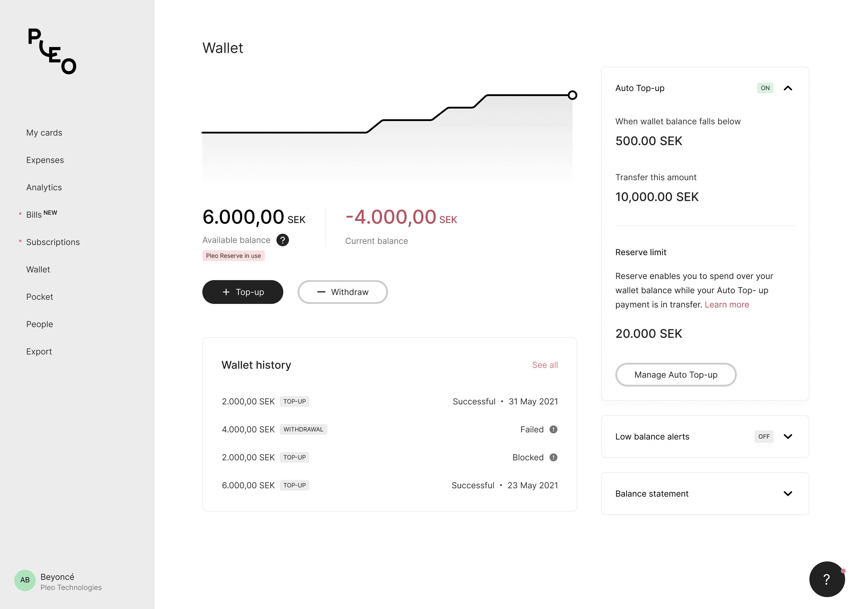 Reserve in Auto Top-up settings: spend beyond the wallet balance while a top-up transfer is in progress